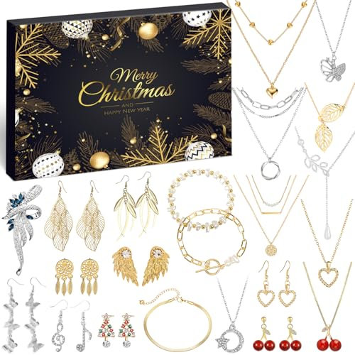 iZoeL Adventskalender Schmuck Frauen Teenager Mädchen 2024 Weihnachtskalender 24 tolle Mode Schmuckkalender Weihnachten Kalender Halskette Armband Ohrringe Brosche