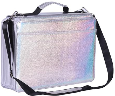 Shulaner 500 Astuccio con 5 Scomparti per 500 Matite o 340 Penne Gel Colorate, impermeabile in pelle PU, Design a specchio con profilo riflettente Pencil Case Holder (Glitter Argentati, Large Slots)