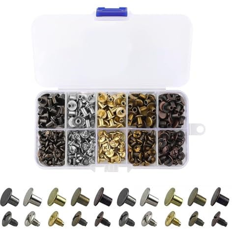 150 Pcs 8 mm Leather Rivets, 5 Color Double Cap Rivets, Leather Rivets and Snaps Set, Leather Craft Rivets, Studs Rivets Flat Head Screwback Nails for Book, Bags, Dog Lead, Craft