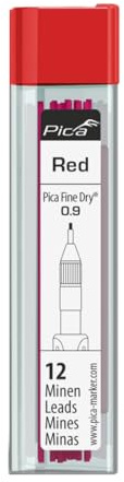 Pica Fine Dry Ersatzminenset 7031 I rot 0,9 mm I für fast alle Oberflächen I für Präzision ohne Anspitzen, passend für Pica Fine-Dry 7070 I 12 Minen