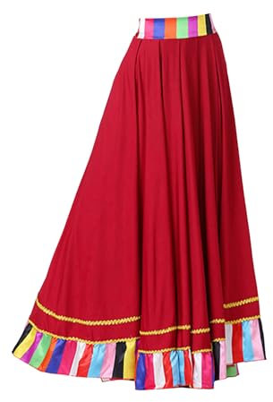 TiaoBug Damen Flamenco Rock Midi Lang Tanzrock Skater Swing Röcke mit Volants Erwachsene Tanzkleidung Modern Tango Volkstanz Kostüm Burgundy L