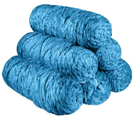 YINVA Chenille Wolle zum Häkeln 600g(6pcs×100g) Chenille Wolle Flauschige Wolle Velvet Weiche Plüschwolle Häkelwolle für Anfänger Dicke Wolle Zum Stricken-Petrol