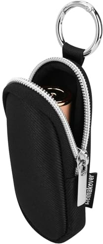 Portable Lip Balm Organizer Case with Keychain, Travel Chapstick Holder Storage Bag, Waterproof Small Cosmetic Organizer, Anti-Lost Lipstick Lip Gloss Sleeve Pouch Keeper Case, Black, L, Vintage