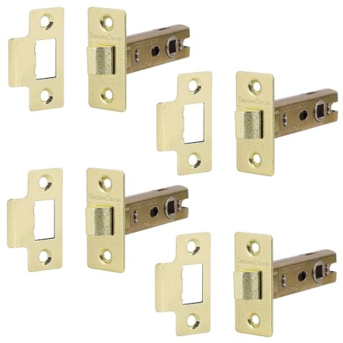 Decoranddecor 2.5 Inch Tubular Mortice Latch for Internal Doors, Fire Rated - 4 Pack - 44 mm Back Set - 64 mm Overall Length - Polished Brass
