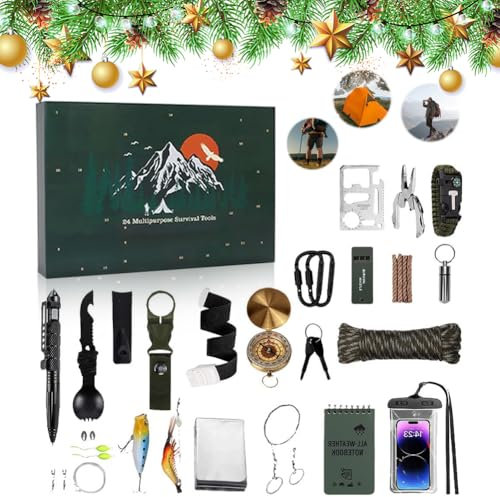 Advent Calendar 2024 Men's Tool Christmas Calendar, Survival Kit Tool Advent Calendar, Survival Tools Advent Calendar for Adults Teenagers Men Tool Gift (D)
