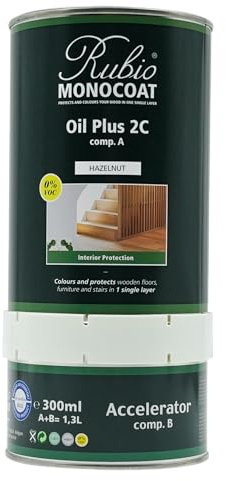 Rubio Monocoat Holzöl-Finish 52 m² - Hazelnut | Oil Plus 2C | Schnell trocknendes, umweltfreundliches Leinsamen-Holzöl für den Innenbereich, inkl. Beschleuniger (Teil B) | Protector | 1,3L