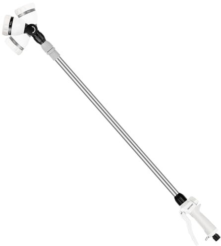 RESTMO Langer Teleskop Gießstab 92-152 cm, Lang Gartenbrause Metall mit 180° schwenkbaren Kopf, 7 Sprühmustern, Durchflusskontrolle, Bewässerung Zauberstab zum Blumenampeln und Sträucher, Weiß