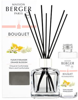 Maison Berger - Bouquet Parfumé Fleur d'Oranger - Diffuseur Parfum Maison + 8 Bâtonnets - Diffusion Longue Durée, Douce et Continue - 100 ML