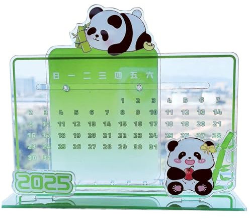 Poo4kark Valentinstag Acrylkalender 2025 Kleine Tischdekoration Panda Ewiger Kalender Niedlicher Cartoon Ewiger Kalender (Green, 20.5x12.8cm)