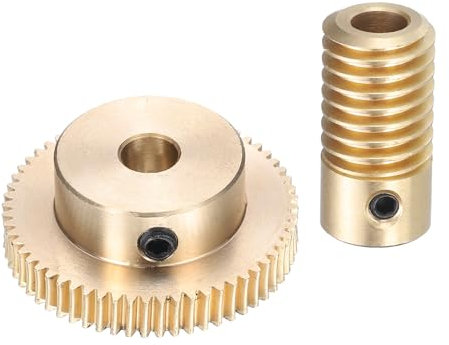 QUARKZMAN Set Ingranaggi a Vite senza Fine - Modulo 0,5 Rapporto Riduzione 60:1 Dia Foro Albero Ingranaggio 5mm e Dia Foro Ruota Ingranaggio 6mm Ruota Dentata 60T Ruote a Vite (Ottone)