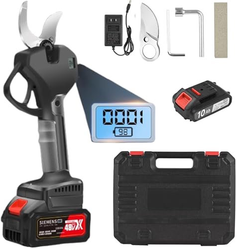 WaaYb Forbici elettriche a Batteria per potatura, Forbici da Giardino a Batteria 9.0Ah con Display LCD e Lame SK5, Taglio Massimo 60mm. 8.0Ah Handheld Pruning Shears