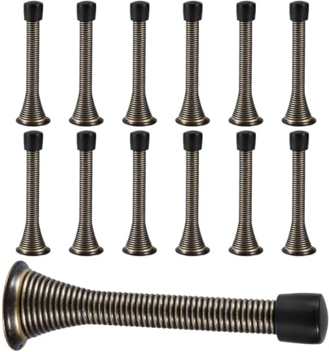 KISEER 12 Pack Spring Door Stops 3 1/4 Inch Flexible Heavy Duty Spring Door Stopper with RustProof Screw Rubber Bumper Tips (Oil Rubbed Bronze)