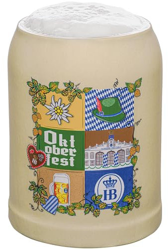 Hofbräuhaus München Boccale da birra originale Oktoberfest Collage, 0,5 litri, boccale da birra, bicchiere da birra, brocca con motivi Oktoberfest, idea regalo per uomo e donna