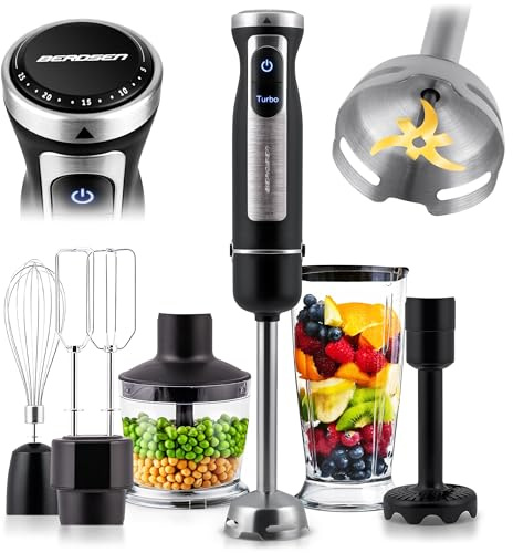 Berdsen Stabmixer Handmixer Pürierstab 1500W Multifunktional Mit Zubehör Turbo Funktion 800 ml Stahl Kunststoff Grau Schwarz