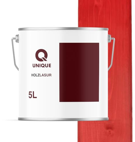 Q UNIQUE Holzlasur Seidenmatt 5L | Farbton: Rot | Holzschutz für außen & innen | UV-beständig & wetterfest | Für Zäune, Gartenmöbel, Terrassen, Fassaden