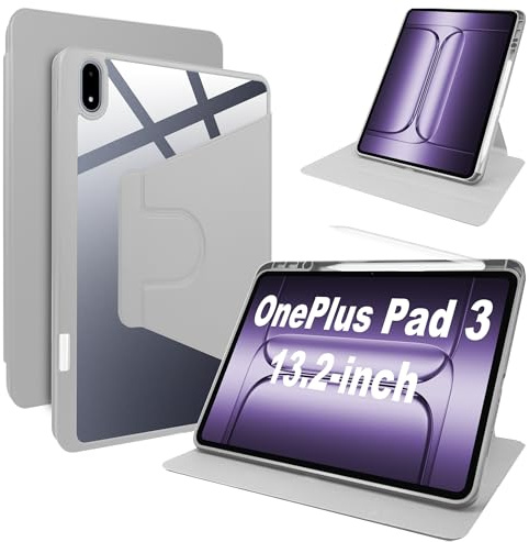 Lemxiee Funda para OnePlus Pad 3 Case con Soporte Plegable & con Ranura para bolígrafo,Funda de Cuero PU + acrílico Transparente