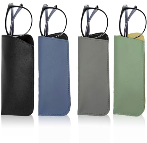 JYNXOR 4 Pcs Custodia Occhiali Morbida, Custodia Occhiali da Sole, Portaocchiali cchiali Pelle, Custodia in Pelle Morbida per Occhiali da Lettura, Borsa Astuccio Portatile per Donna e Uomo
