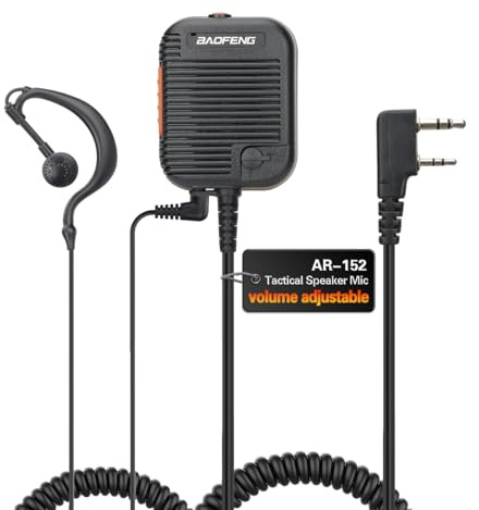 Baofeng Military Grade Volume Adjustable Speaker Mic with 3.5mm Receiver/Listen Only Surveillance Earpiece for Baofeng DM-32 BF-F8HP PRO AR-5RM AR-152 UV-5R Radio (Black+Headset)