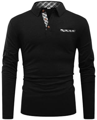 Hisir Poloshirt Herren Langarm Baumwolle Outdoor Männer Hemd T-Shirt Leichtes Regular Fit Oberteil Golf Shirt mit Brusttasche & lässigem Kragen
