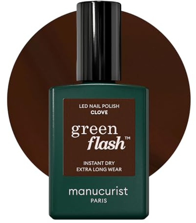 Manucurist Green Flash Clove Chocolate Brown LED Gel Nail Polish | LED gel polish and semi-permanent nail varnish, UV nail lamp compatible. 12-free, bio-sourced, vegan, Made in France, 15 ml