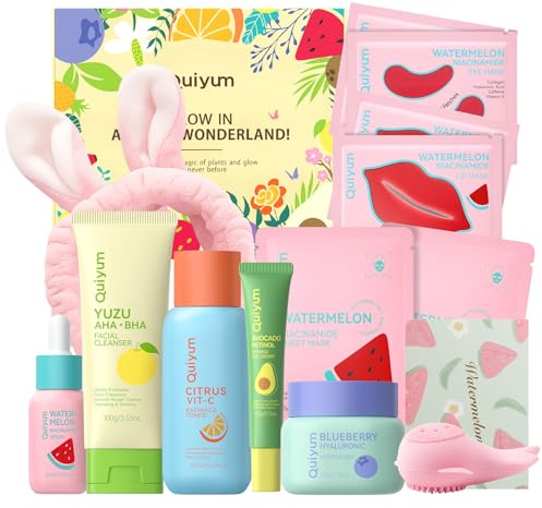 QUIYUM Coffret Cadeau Soins Visage aux Fruits, Kit 14 Pièces pour Femmes