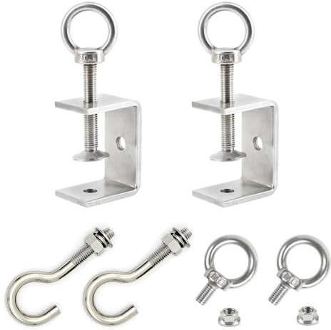 Adicase 45mm Edelstahl C Zwingen 6-Teiliges Set, 304 Edelstahl C Klemme Schraubklemme 0-38mm Einstellbar Mit M8 Haken und M8 Ringschrauben Für Holzbearbeitung, Schweißtischlerei, Tischlerei
