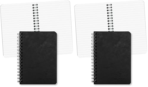 Clairefontaine 785961C Collection Age Bag - Black Spiral Notebook - Dimensions: 9x14 cm - 100 Lined Pages - White Paper 90 g - Glossy Card Cover Leather Grain (Pack of 2)