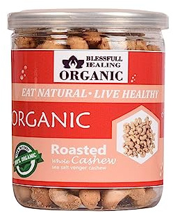 Blessfull Healing Organic Natural, Vegan Sea Salt Vinegar Roasted Whole Cashew Nuts Crunchy Kaju 300 Gram