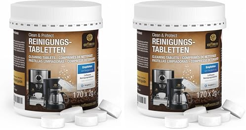 Coffeeano Clean&Protect 170 cleaning tablets for all coffee machines. Cleaning tabs compatible with all brands and machines. Incl. e-book (Pack of 2)