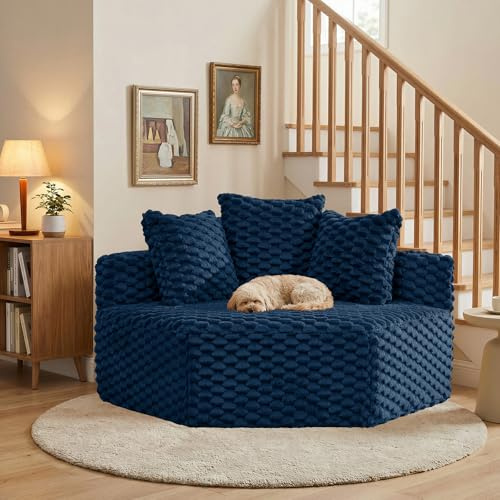 WOOW DEPOT Modulsofa 158 cm, komprimiertes Sofa ohne Montage, Blau | Ohne Montage, Hochdichter Schaumstoff, Cordbezug, 3 Kissen, 158 cm Lounge Sofa für 2–3 Personen für Wohnzimmer
