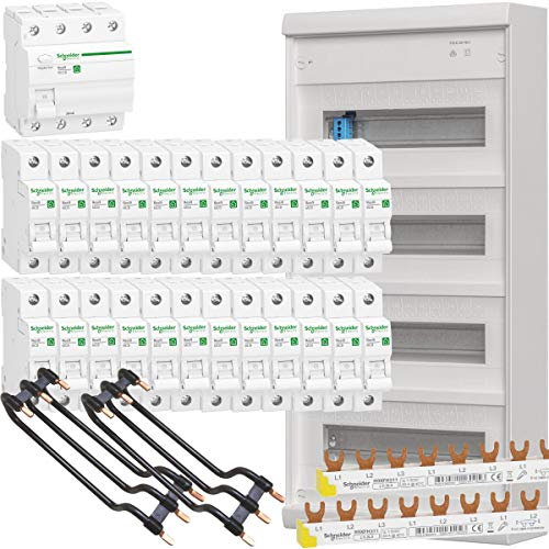 WITTKOWARE AVS-4 Aufputz-Verteilungsset, Kleinverteiler 4-reihig, FI-Schalter 40A/0,03A, 24x LS-Schalter B16A, 2X Phasenschiene, 2X Verdrahtungssatz
