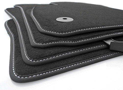 Fußmatten kompatibel mit Opel Astra K Premium Velours Automatten (Ziernaht Weiß) Autoteppich, 4-teilig, Original klick Befestigung