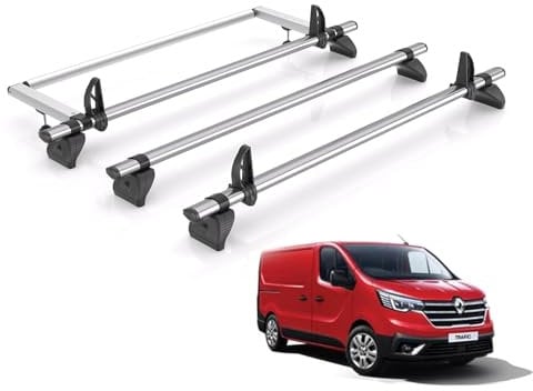 Rhino Roof Rack for Renault Trafic 2014+ 2 Roof Bars & Rear Ladder Roller + Loadstops - KR25/JC2FL/KLS2