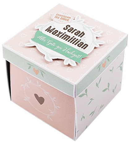 Herz & Heim® Geldgeschenk zur Hochzeit in Form Einer Überraschungsbox mit Namen der Liebenden