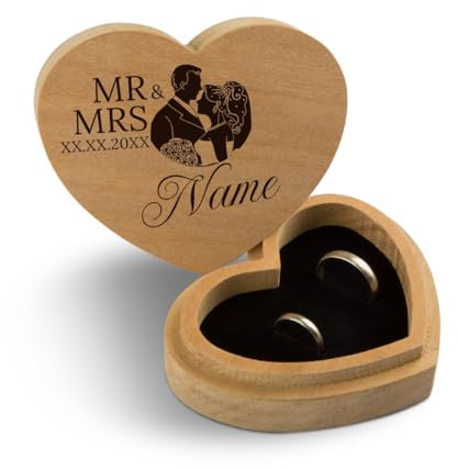 Hochzeit Ringbox Herz Ringkissen Ringschachtel individuell 10 x 8,5 cm Garapa Holz - Mr & Mrs