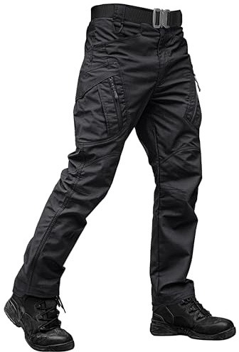 TACVASEN Black Tactical Pants for Men Waterproof Cargo Work Pants for Men Construction Lightweight Stretch Hiking Trousers 9 Pockets 32