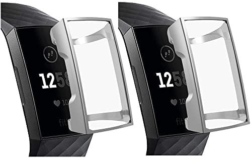 XIHAMA Screen Protector Compatible with Fitbit Charge 4 3, Soft TPU All-Around Cover Anti-Scratch Protective Cases Bumper for Charge 4 3 (Silver- 2 Pack)