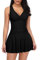 SHEKINI Femme Maillot de Bain 1 Pièce avec Jupette Rembourré Vintage Sport Backless Ruched Col en V Plissé Abdominal Contrôle Maillot Une Pièce Bikini Robe de Plage (S, Noir)
