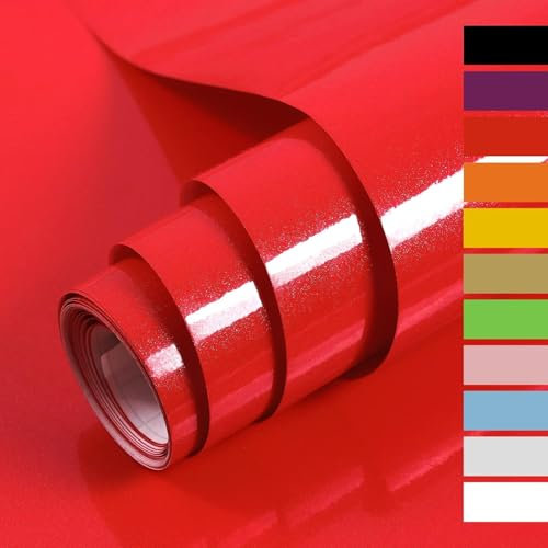 Hode Klebefolie Rot Glitzer 60cmX5m Möbelfolie Hochglanz Selbstklebende Folie Oberflächenschutz Küche Schrank Wasserdicht Möbel DIY Dekorfolie Tapeten