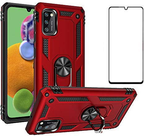 Asuwish Coque pour Samsung Galaxy A41 avec Verre Trempé et Magnetique Anneau Support Antichoc Protection Robuste aimantée aimanté Fantaisie A 41 41A S41 Telephone Téléphone Case Femme Homme Rouge