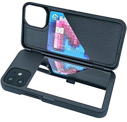 W7ETBEN iPhone 12 Mini Wallet Case, iPhone 12 Mini Case with Kickstand Built-in Mirror Shockproof Card Holder Cover for Apple iPhone 12 Mini 5.4 Inch (Black)