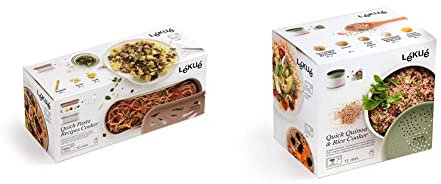 Lékué Recipiente para cocinar Quinoa, Arroces y Cereales, 1 Litro + Recipiente Quick Pasta, 1500 ml, Polipropileno