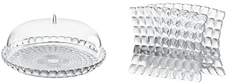 Guzzini Set Tortiera Tiffany, Trasparente, Ø36 X H14 Cm & Tiffany Portatovaglioli, Smma, 15.2 X 7.6 X H11 Cm