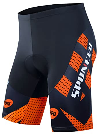 sponeed Men's Cycling Shorts Padded Bicycle Riding Pants Bike Biking Clothes Cycle Wear Tights, Orange, Large