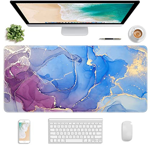 Atufsuat Extended Gaming Mouse Pad, XXL Large Mouse Mat 30 x 14 Inch, Big Computer Keyboard Mousepad, Waterproof Desk Pad with Stitched Edges and Non-Slip Base for Office Gaming, Blue Purple Marble