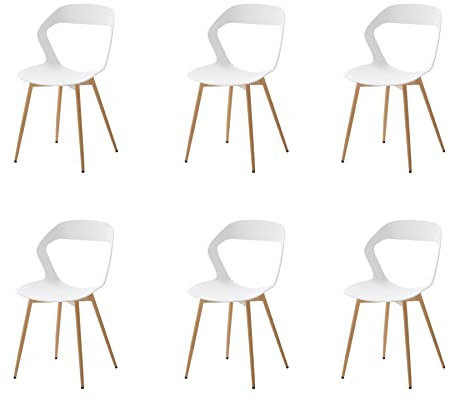 GrandCA HOME Lot de 6 Chaises de Salle à Manger, Chaises de Cuisine, Design Creux Sculpté avec Dossier, Pieds en Métal de Couleur Naturelle d'origine, Blanc