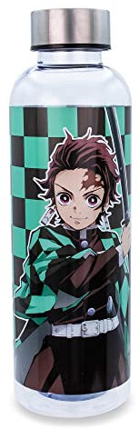 Surreal Entertainment Demon Slayer Tanjiro Kamado Bouteille d'eau en plastique avec couvercle à visser | Carafe de sport en plastique sans BPA avec couvercle étanche