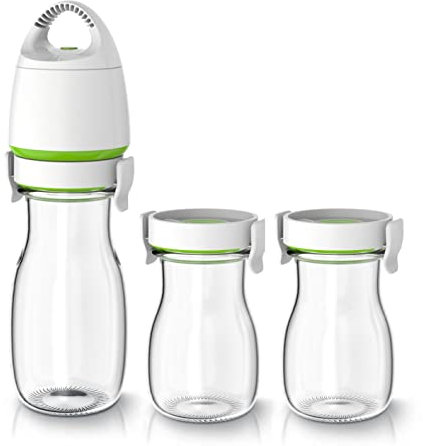 FOSA Carafe avec couvercle sous vide, lot de 4 pièces, 3 carafes en verre (334,5 g x 1 et 2 x 500 ml) avec pompe à vide, pichet à vide – pour thé glacé, jus, lait et boisson..