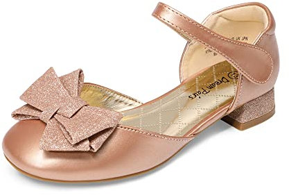DREAM PAIRS Ballerine per Bambine con Tacco Basso Scarpe da Principessa con Fiocco Scintillante,Size 31,Oro Rosa,SDFL2314K