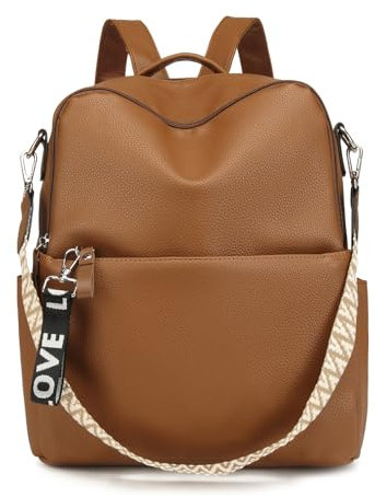 Suweir Rucksack Damen Klein - 2 in 1 Rucksacktasche Damen Leder PU Schultertasche Schulrucksack Wasserdicht Lederrucksack Anti Diebstahl Rucksack Tagesrucksack für Reisen, Arbeit, Schule (Braun)